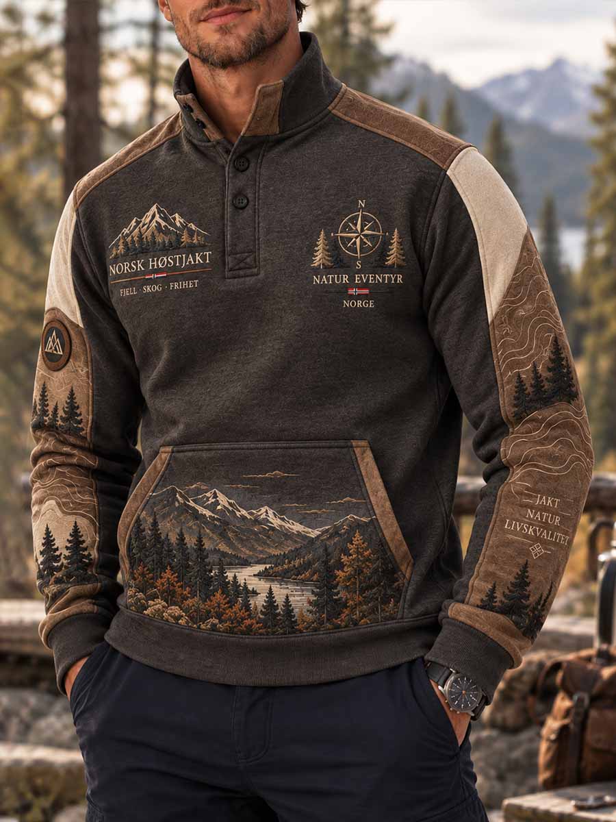 Herre-sweatshirt i utendørsstil med retrojaktmotiv