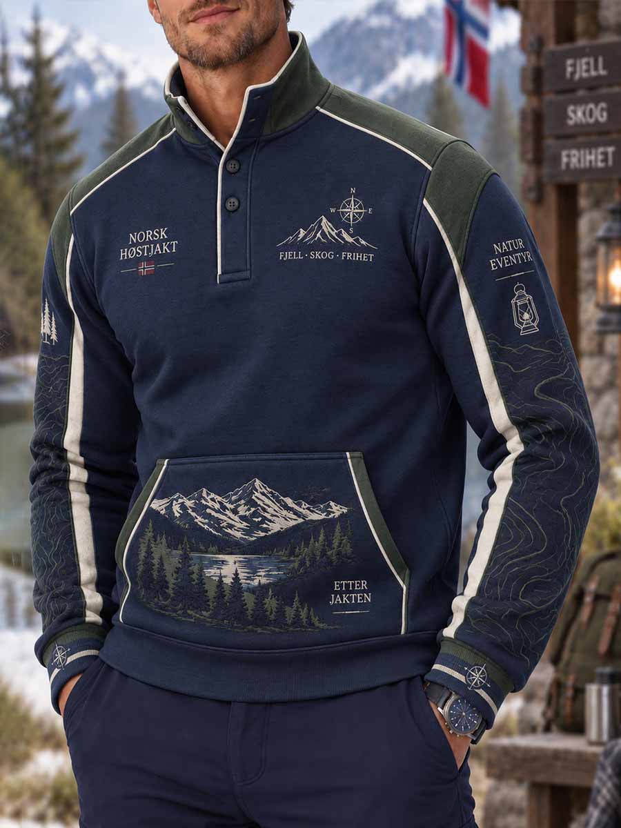 Herre-sweatshirt i utendørsstil med retrojaktmotiv