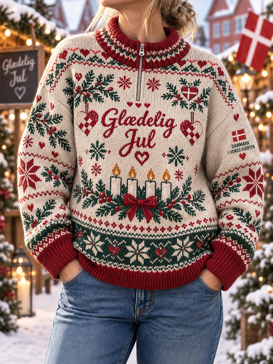 Kvinders lange ærme Turtleneck sweatshirt med jul-tema print