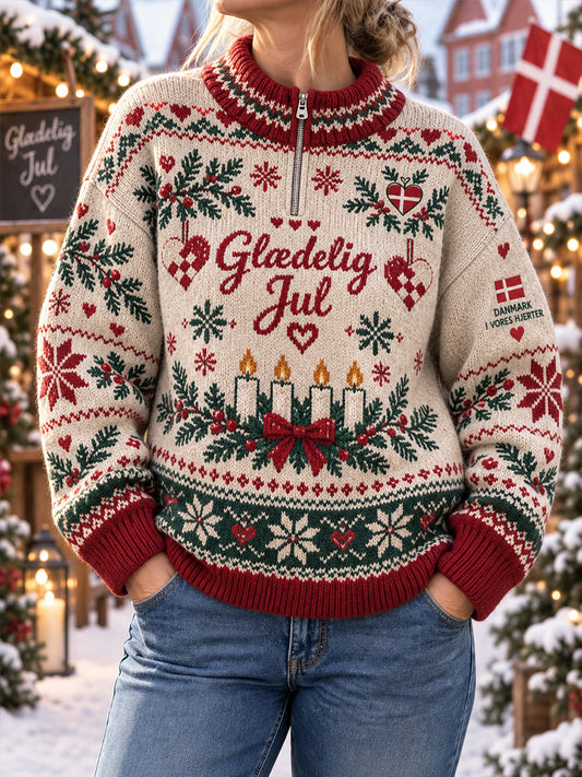 Kvinders lange ærme Turtleneck sweatshirt med jul-tema print