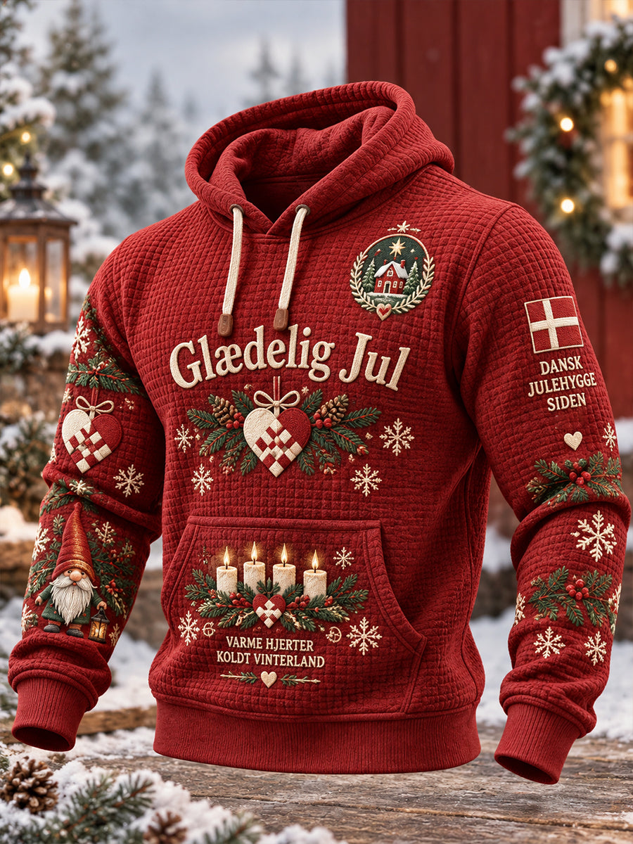 Mænds jul-tema Print Vaffel-Knit Lang-ærme Hoodie Lange