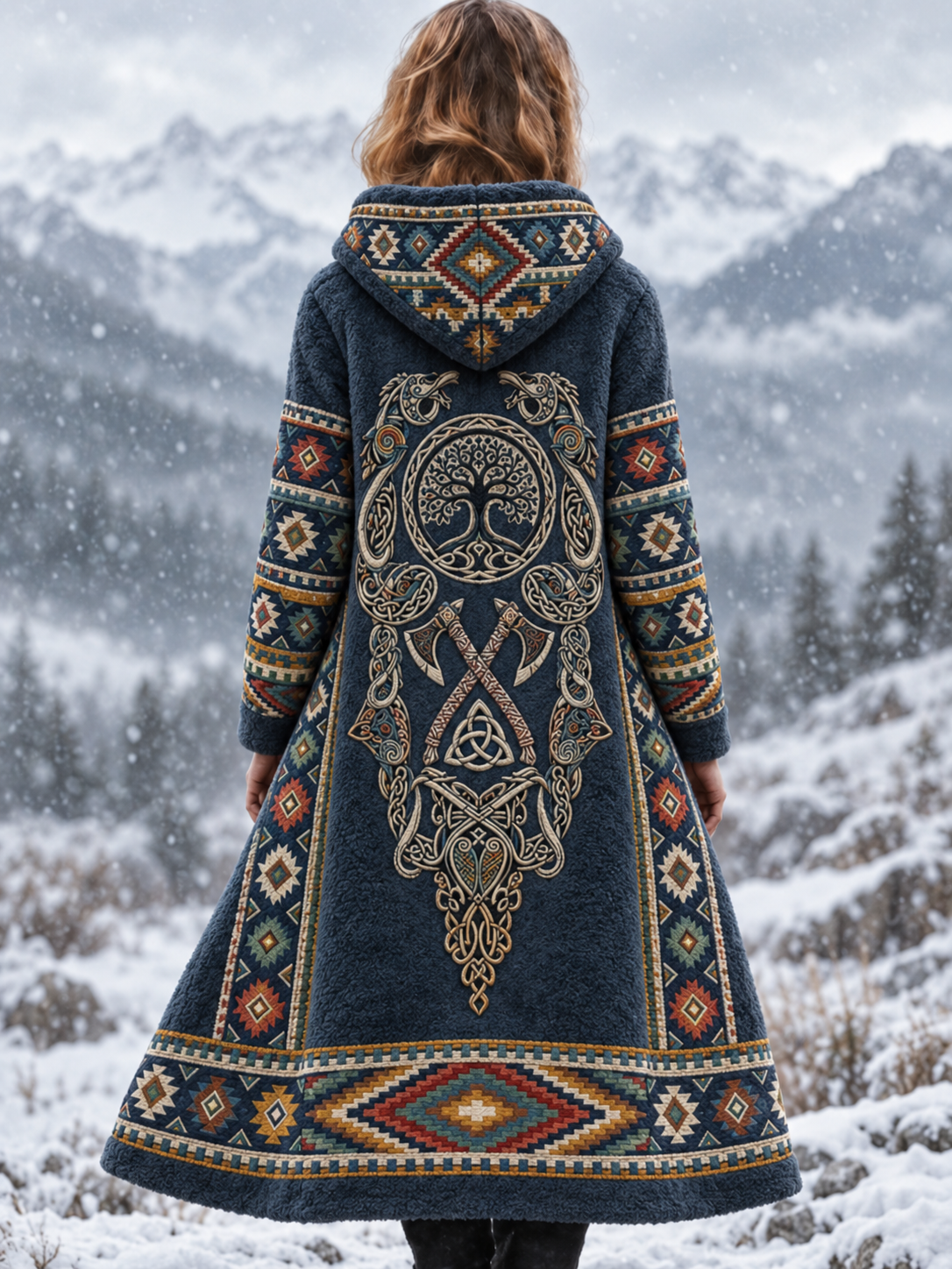 Kvinders Viking Wolf Head Aztec tyk Flannel Jake