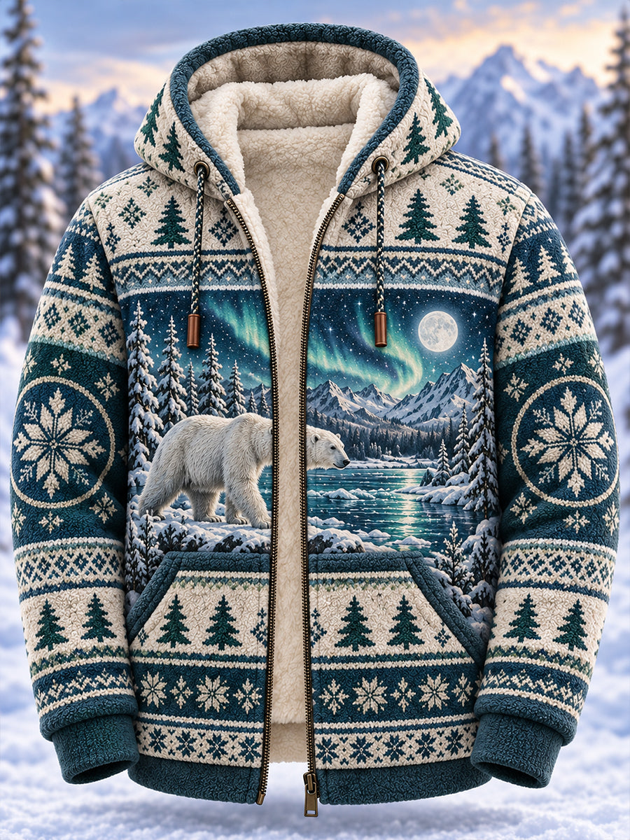 Mænds Nordisk Dyr Print Flannel Hoodie Flannel