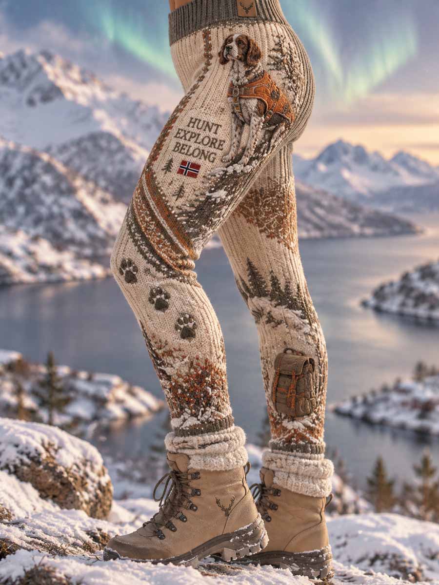 Dameleggings med retrojaktmotiv og mønster