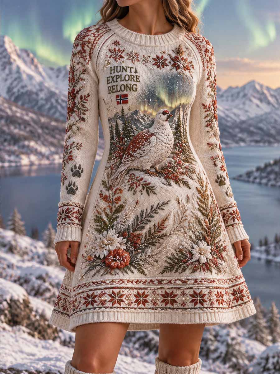 Kvinner i Retro jakt sesong Ravn Mønster Print kjole