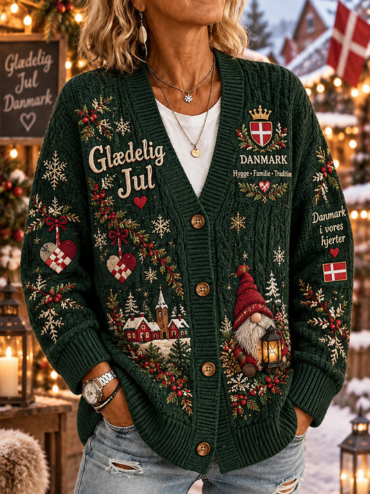 Kvinders jul-tema Print Strik Cardigan