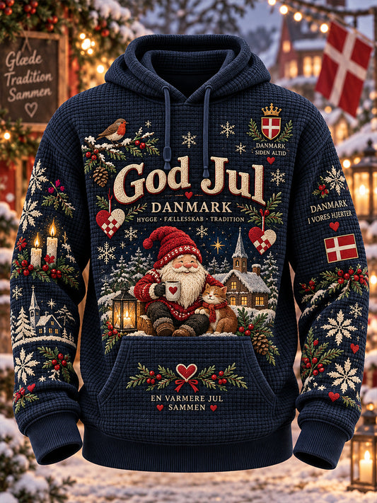 Mænds jul-tema print vaffel-Knit Hoodie.