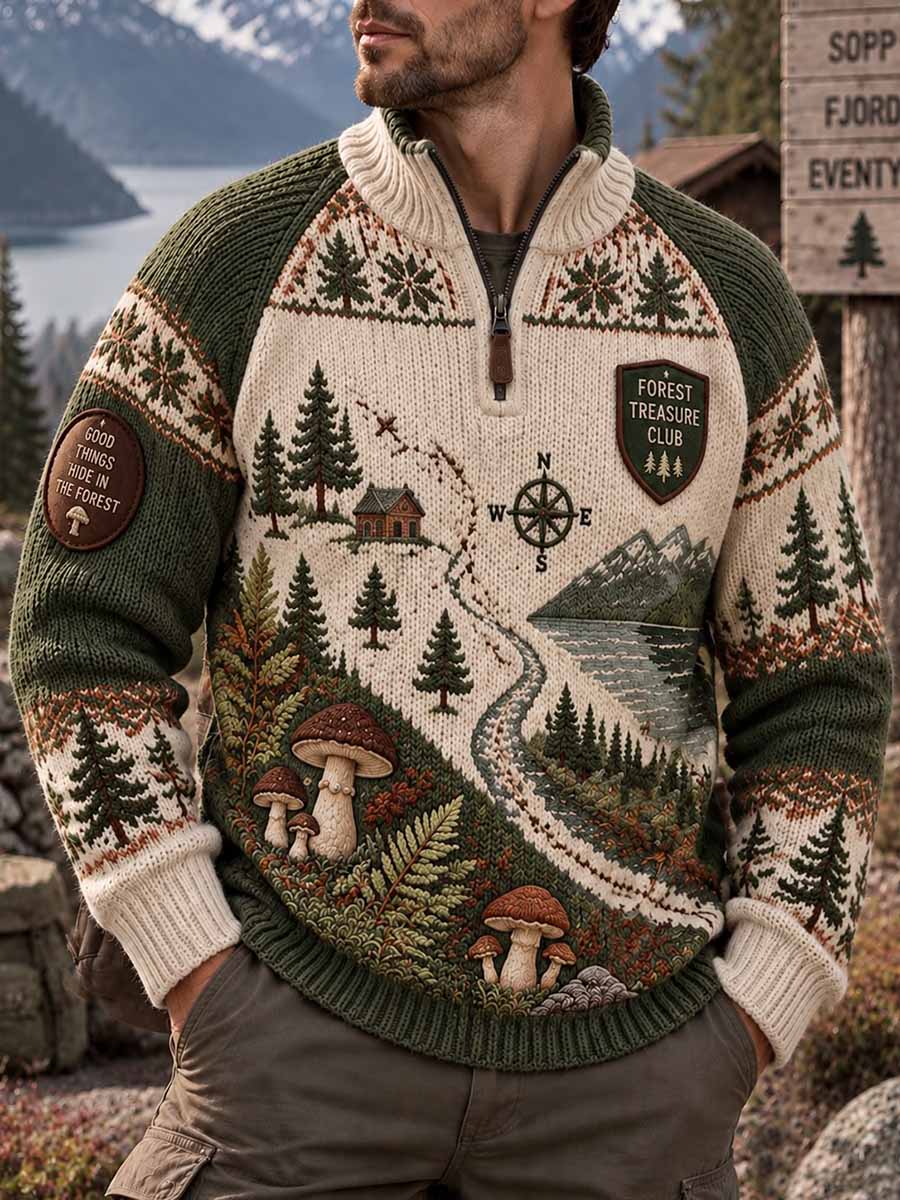 Herrens Vintage Skogsskatt jakt sopp sesongmønster Print Sweatshirt