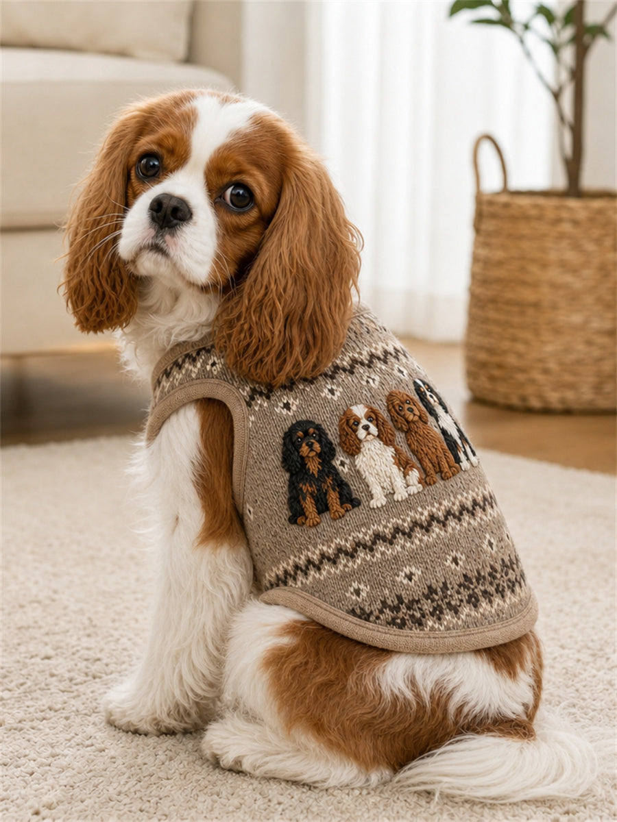 Vintage Cavalier Hunde Isle Mønster Print Kæledyr Slemløse Veste