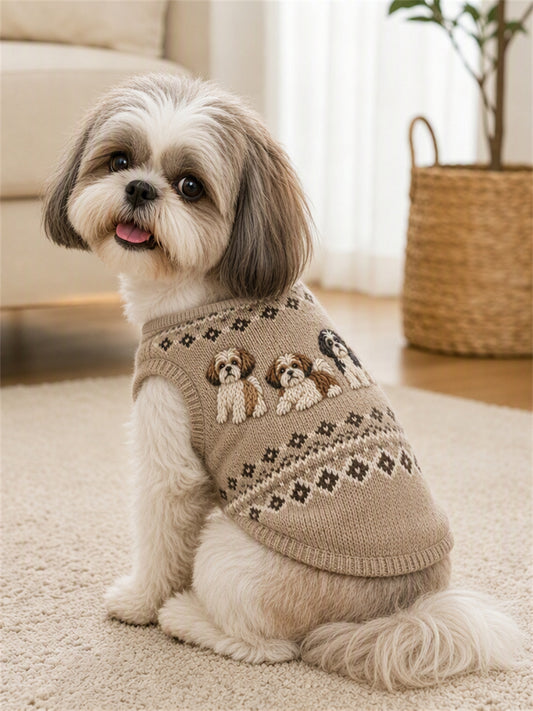 Vintage Shih Tzu Dogs Isle Mønster Print Kæledyr Slemløs Veste