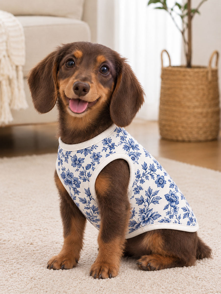 Blå klassisk blomster ærmeløs Pet Vest (egnet til katte og hunde)