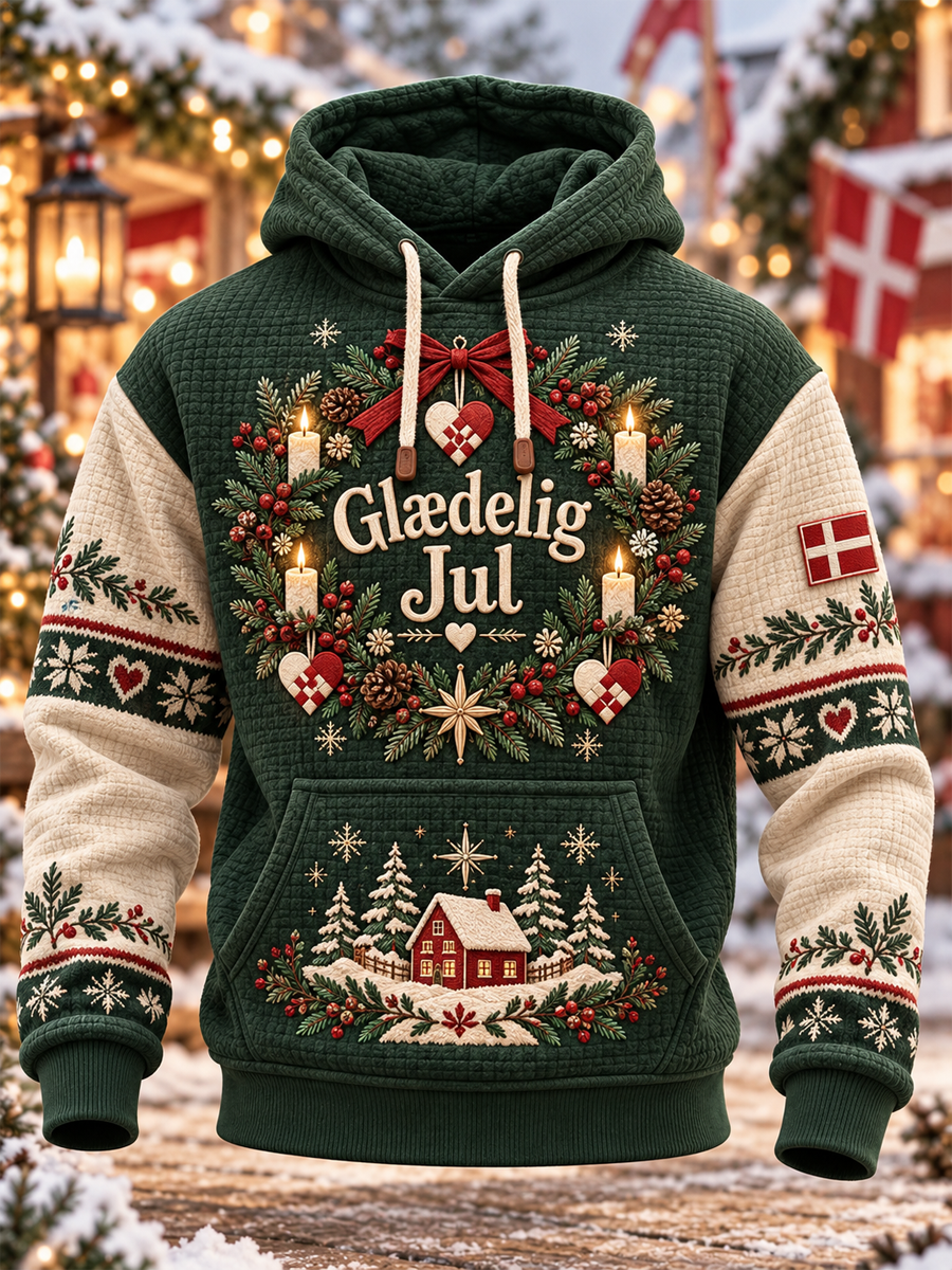 Mænds fejrer jul overdimensioneret drop-Shoulder Hoodie med lommer