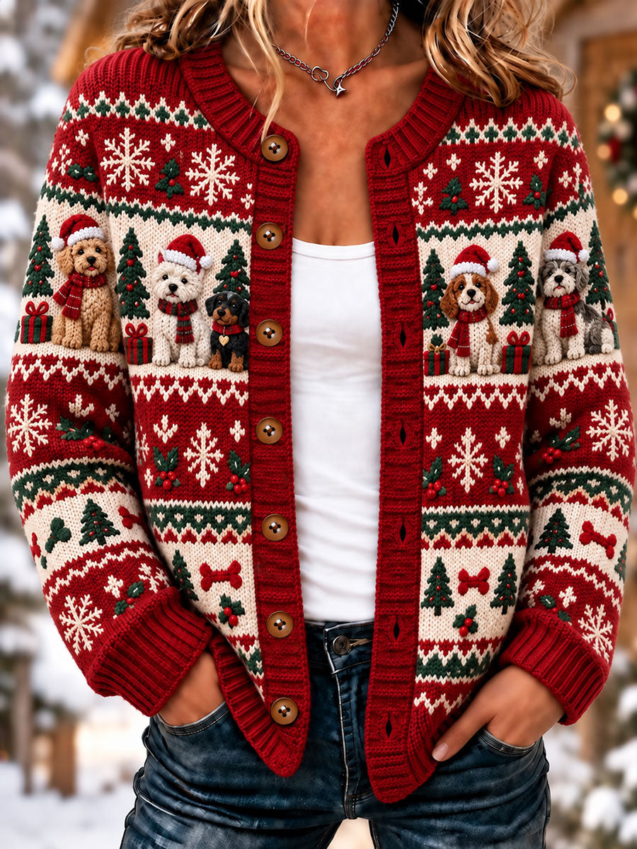 Kvindejulekort, sød kattekunstprint, afslappet cardigan