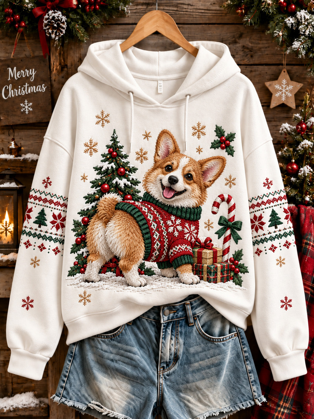 Kvinders Jul Corgi Mønster Casual Hoodies