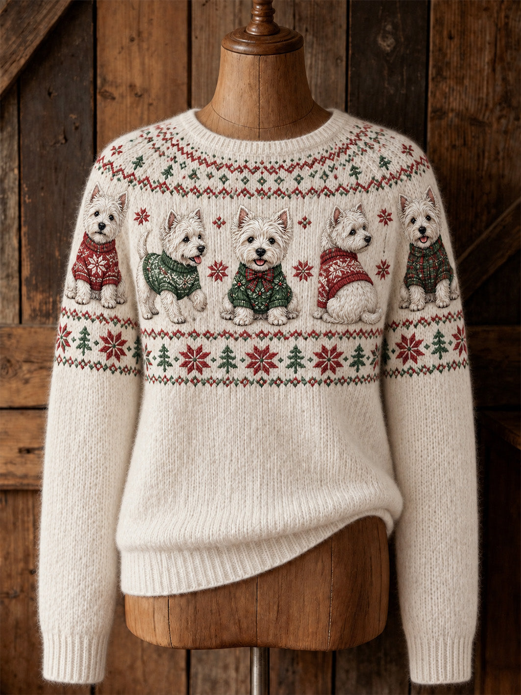 Kvinder Jul West Highland Mønster Casual besætning hals sweater.