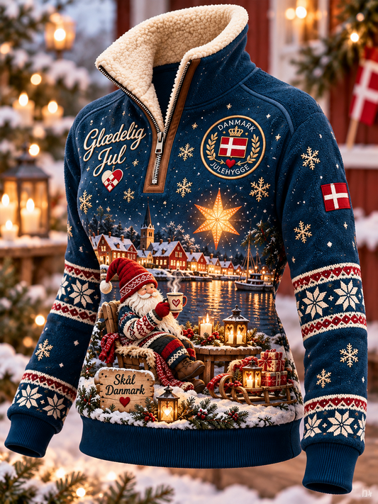 Kvinders julefejrende top med pelskrave