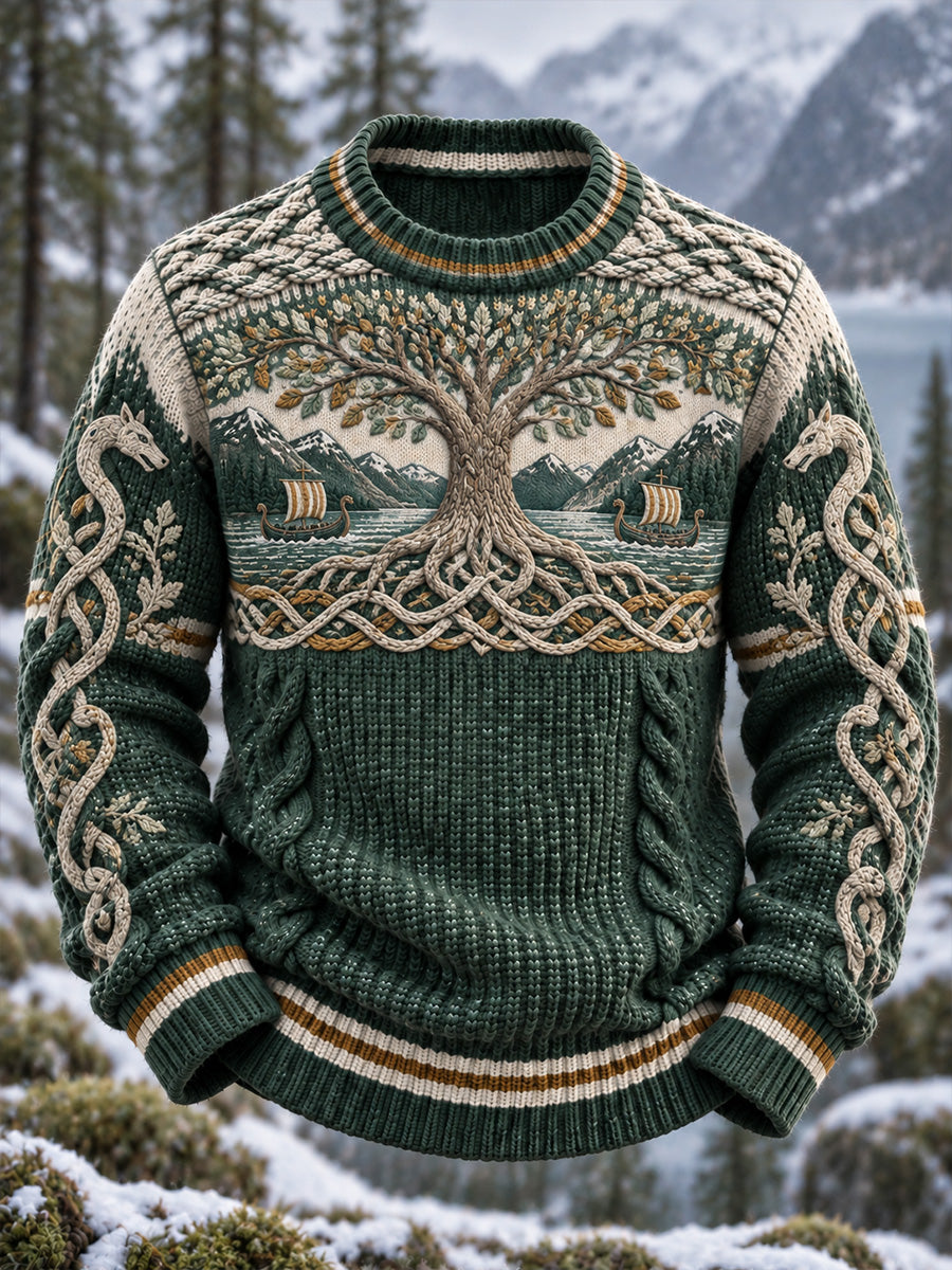 Herrens Casual Sweater med Vintage Nordic Viking/skandinavisk stil kunst print
