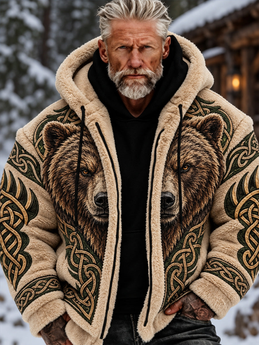 Mænds Vintage Nordic VikingScandinavian stil Grafisk Print Casual Flannel Jakken