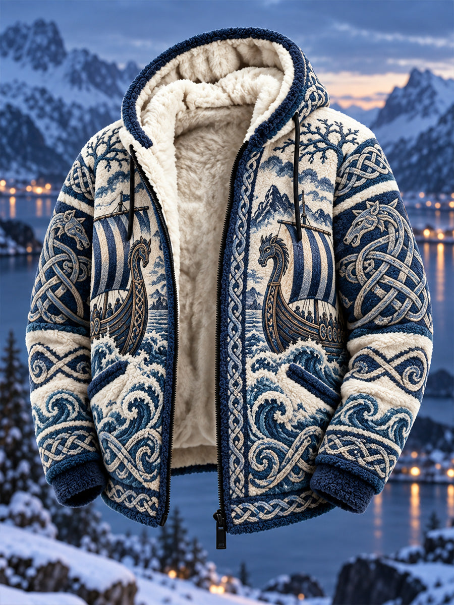 Mænds vintage nordisk vikingeskandinavisk stil grafisk print afslappet flaneljakke