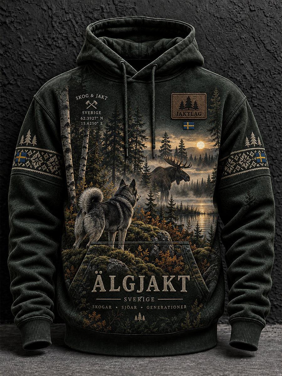 Mäns svenska jaktsäsong Överdimensionell drop-Shoudre Hoodie med fickar