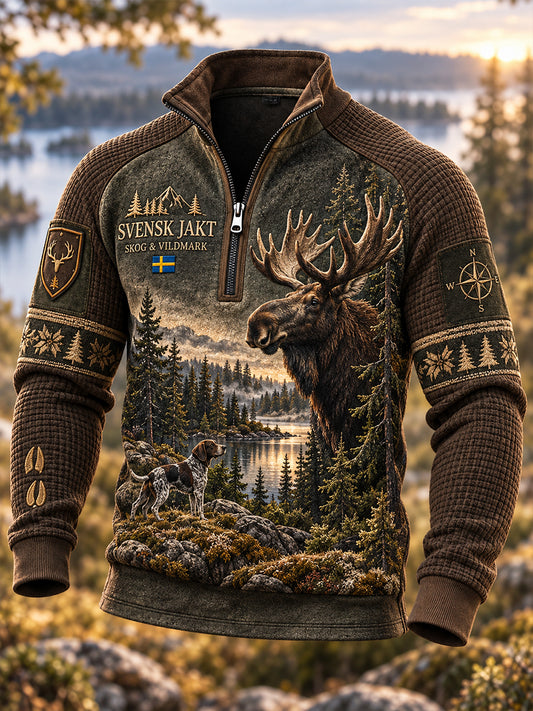 Mäns svenska jaktsäsong Half-Zip Stand Krage Sweatshirt