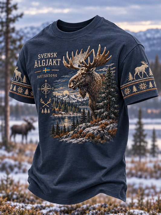 Mäns svenska Älgjakt Print Casual Tee
