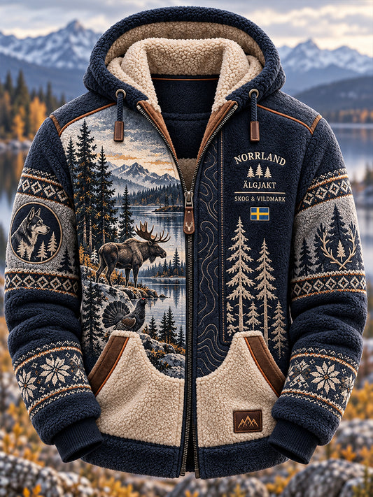 Mäns svensk jaktsäsong Fleece-Lined Hooded Jacka