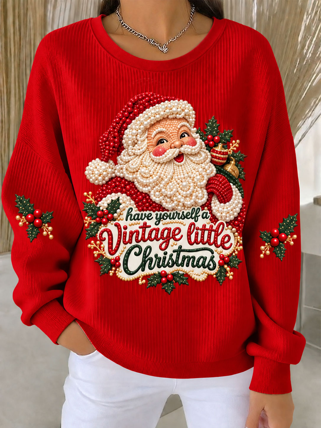 Kvinder jul julen Claus Ribbed rund hals sweatshirt