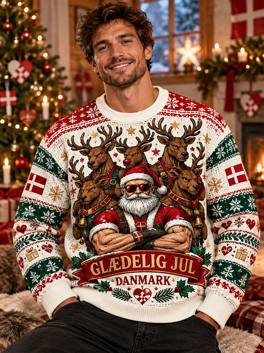 Mænds julemotiveret printet vaffelstrikket langærmet sweatshirt