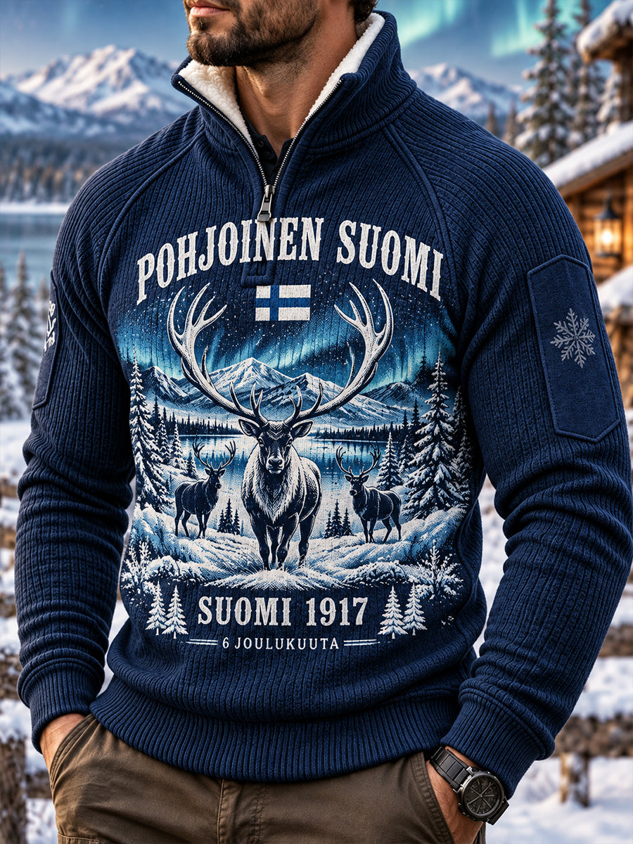 Miesten itsenäisyyspäivää juhlistava painettu neulottu poolonekoinen collegepaita