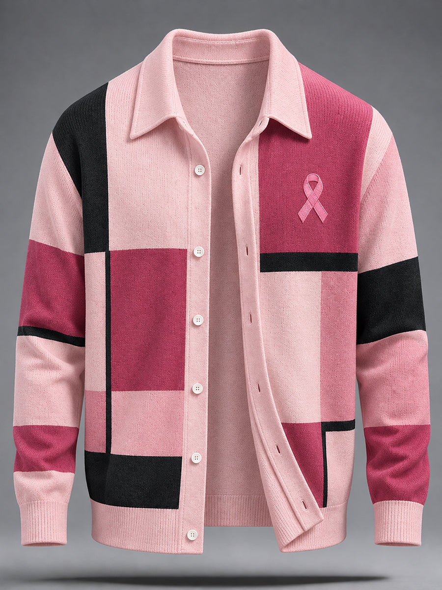 Mænds brystkræft bevidsthed Rigtige mænd bærer Pink imitation Uld Sweater.