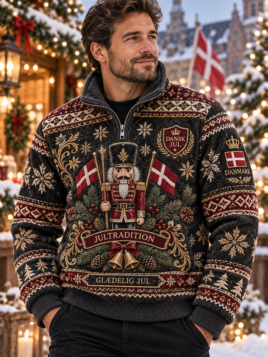 Mænds Fleece-Lined Turtleneck sweatshirt med festlig jul print