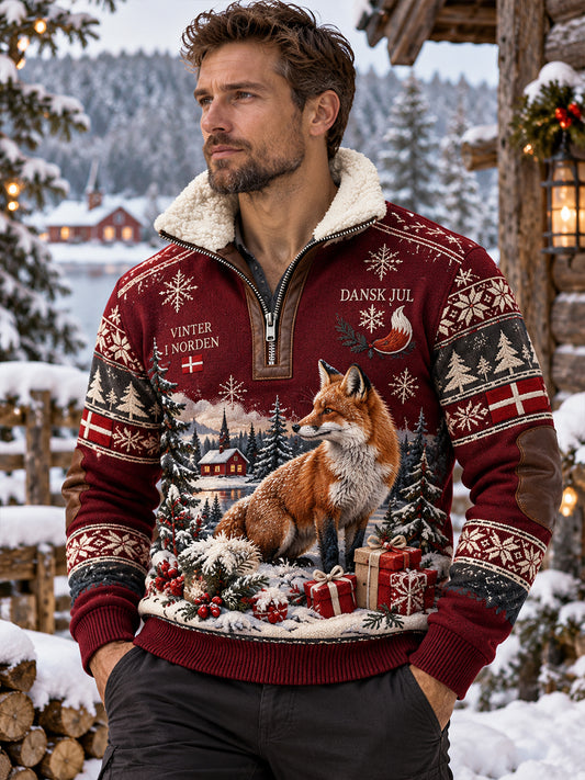 Mænds Fleece-Lined Turtleneck sweatshirt med jul-tema grafisk print