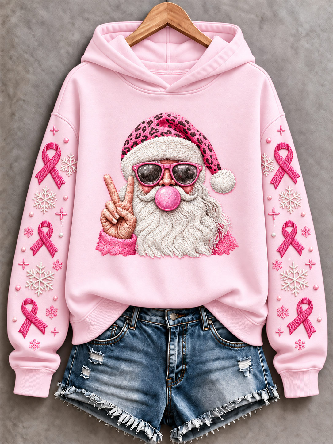 Dame lyserød julesweatshirt, normal pasform