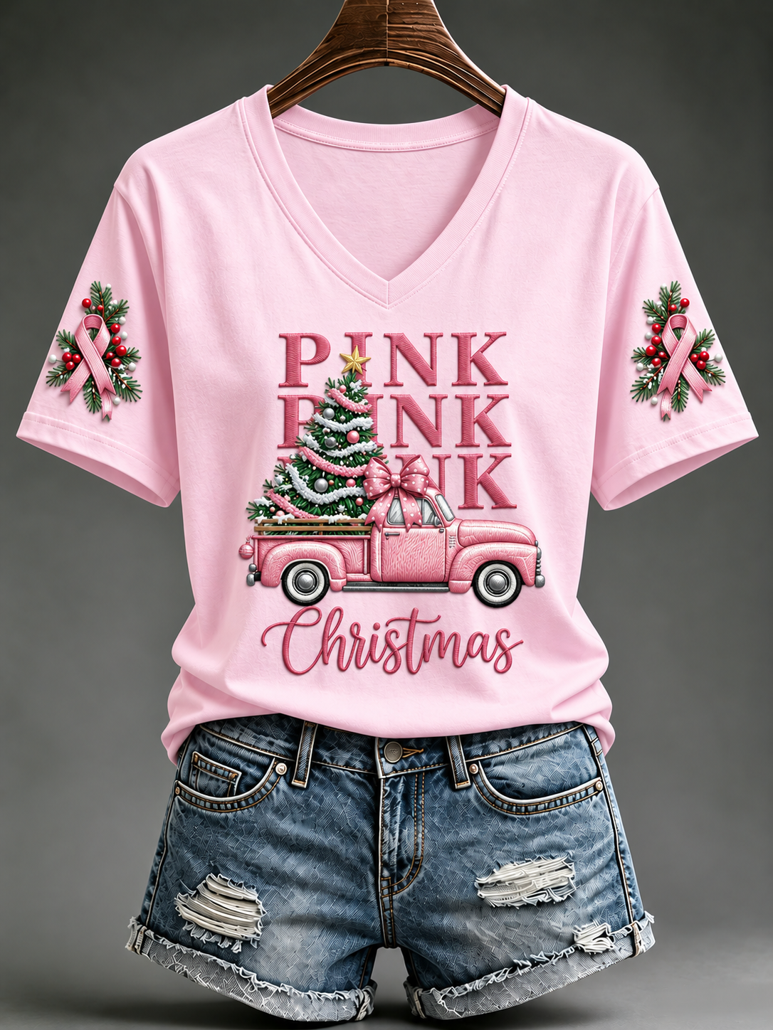 Kvinder Pink Christmas Kortærmet T-shirt