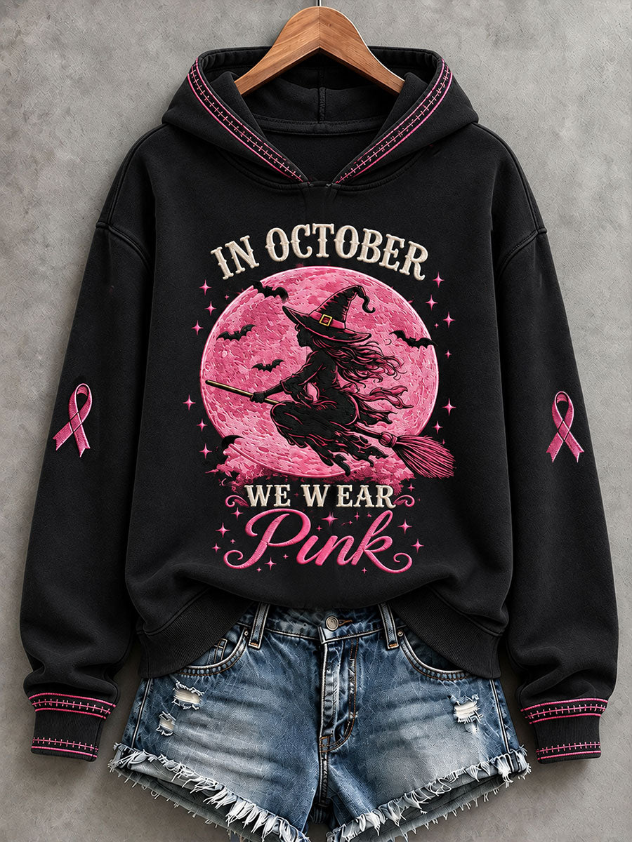 KvindersI i oktober vi bærer lyserød heks Print regulær sweatshirt