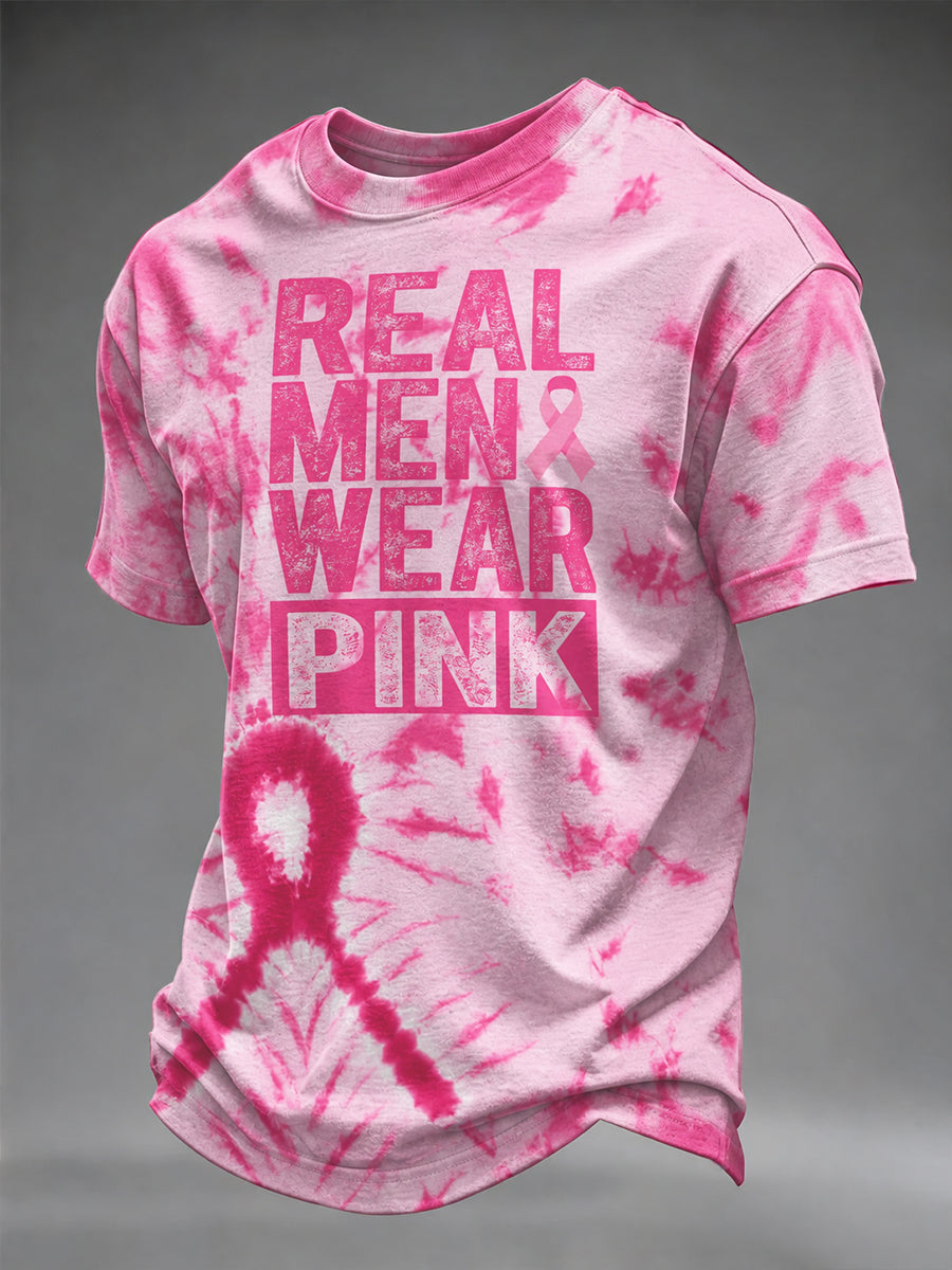 Mænds Brystkræftbevidstheds T-shirt – Ægte Mænd Bærer Pink
