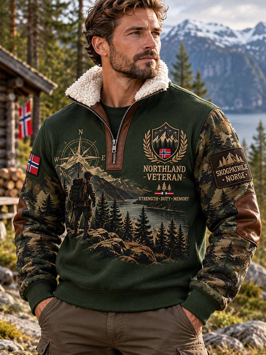 Herrens fleece-forede høyhals-weatshirt med militærveterans minnetrykk