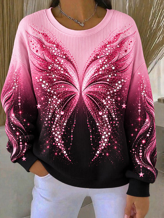 Kvinders brystkræft ribbet rundhals-sweatshirt