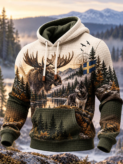 Mäns svenska älg jakt runt bomull Hoodie Bomull