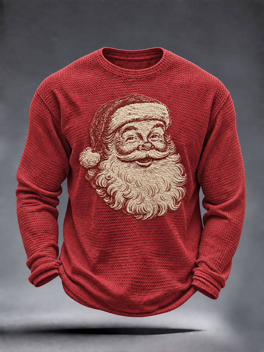 Mænds Vintage Santa Claus jul print vaffel lang ærme T-shirt
