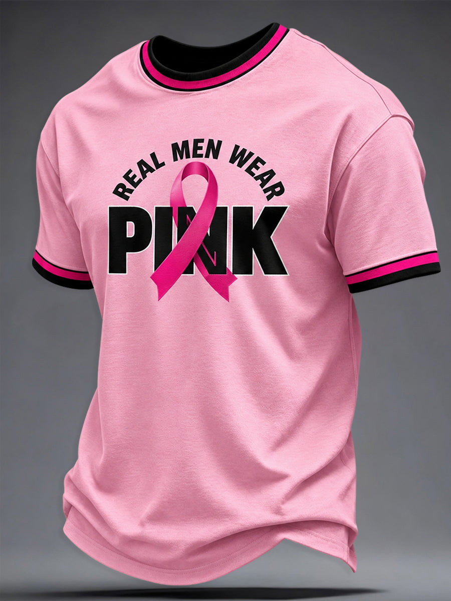 Mænds brystkræft opmærksomhed Rigtige mænd bærer Pink T-shirt