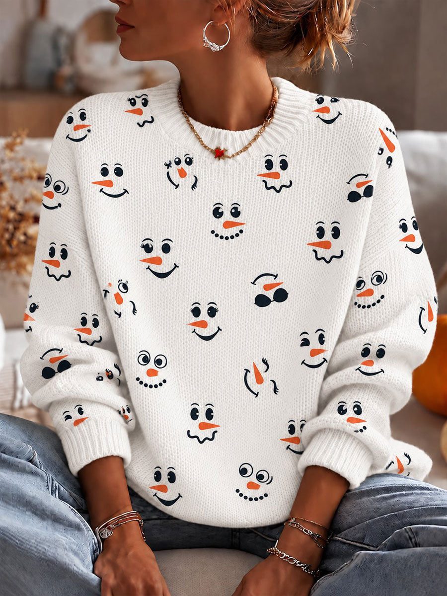 Kvinders julesweater med snemand og rund hals