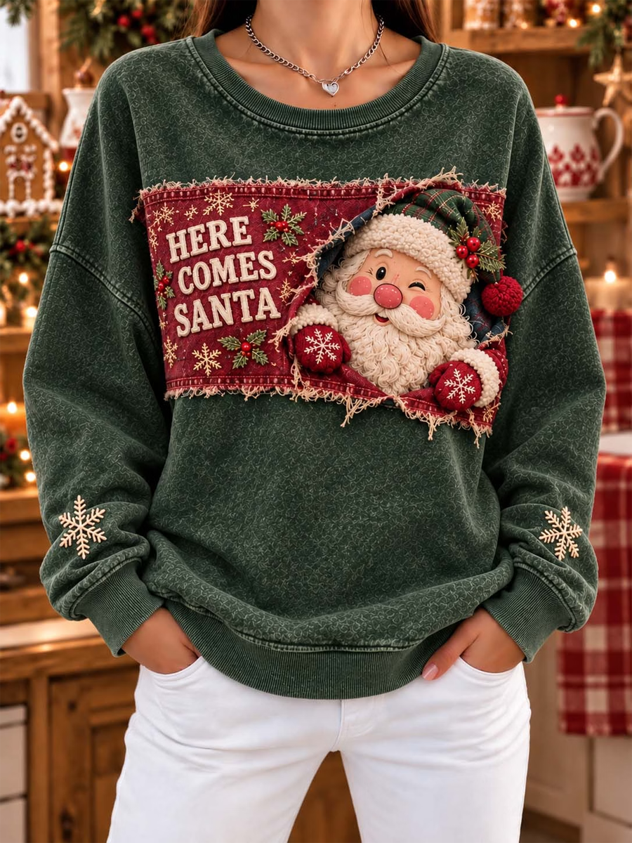 Kvinder jul julen Claus trykt Regelmæssig Sweatshirt