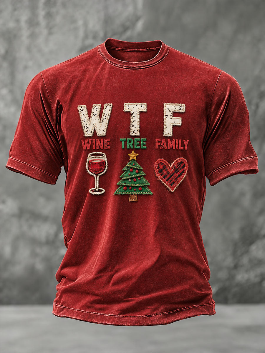 Mænds Christmas Wine Tree Family Print T-shirt