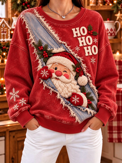 Kvinders juletrøje med print af julemanden, normal pasform