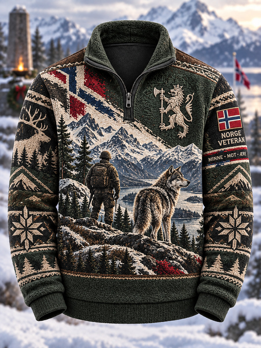 Grafisk strikket turtleneck-genser for menn, inspirert av militærstil, til vinteren