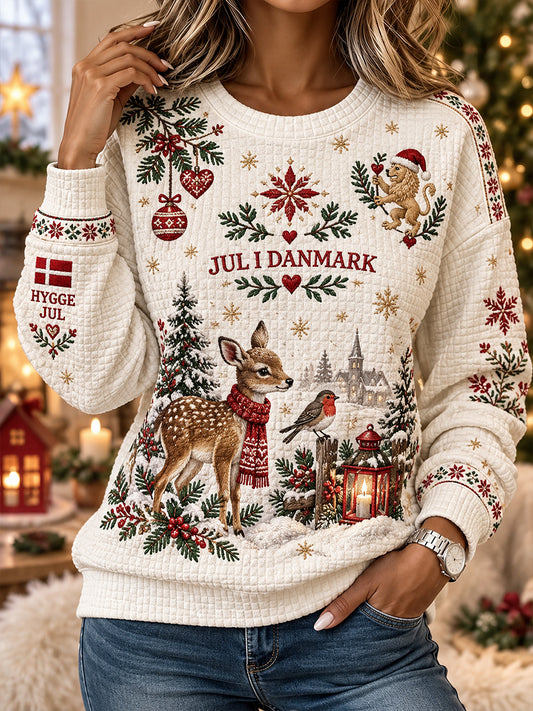 Kvinders jul-Print vaffel-strekke langærme sweatshirt