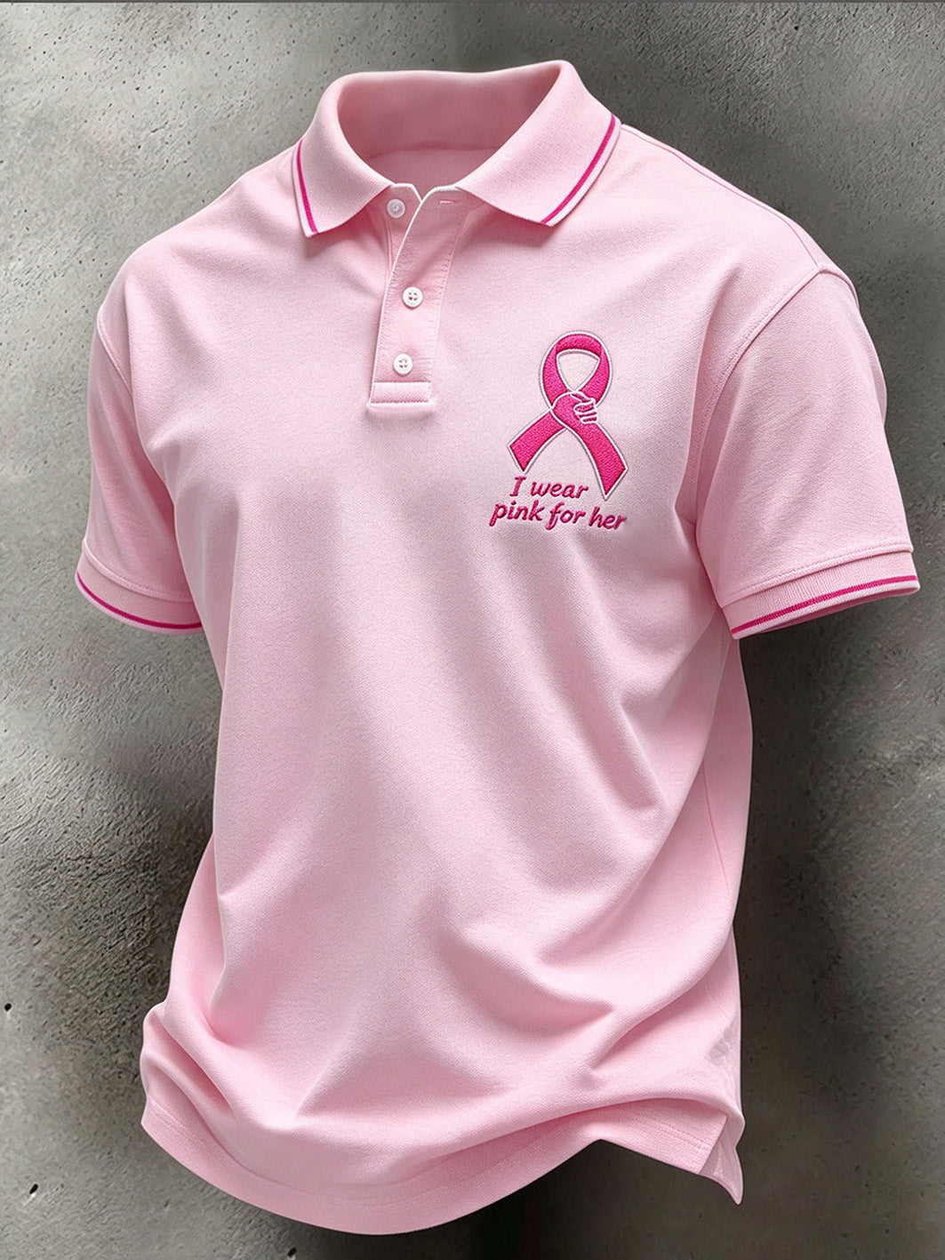 Herrepoloshirt med mønster, afslappet stil og korte ærmer – jeg bærer pink for hende