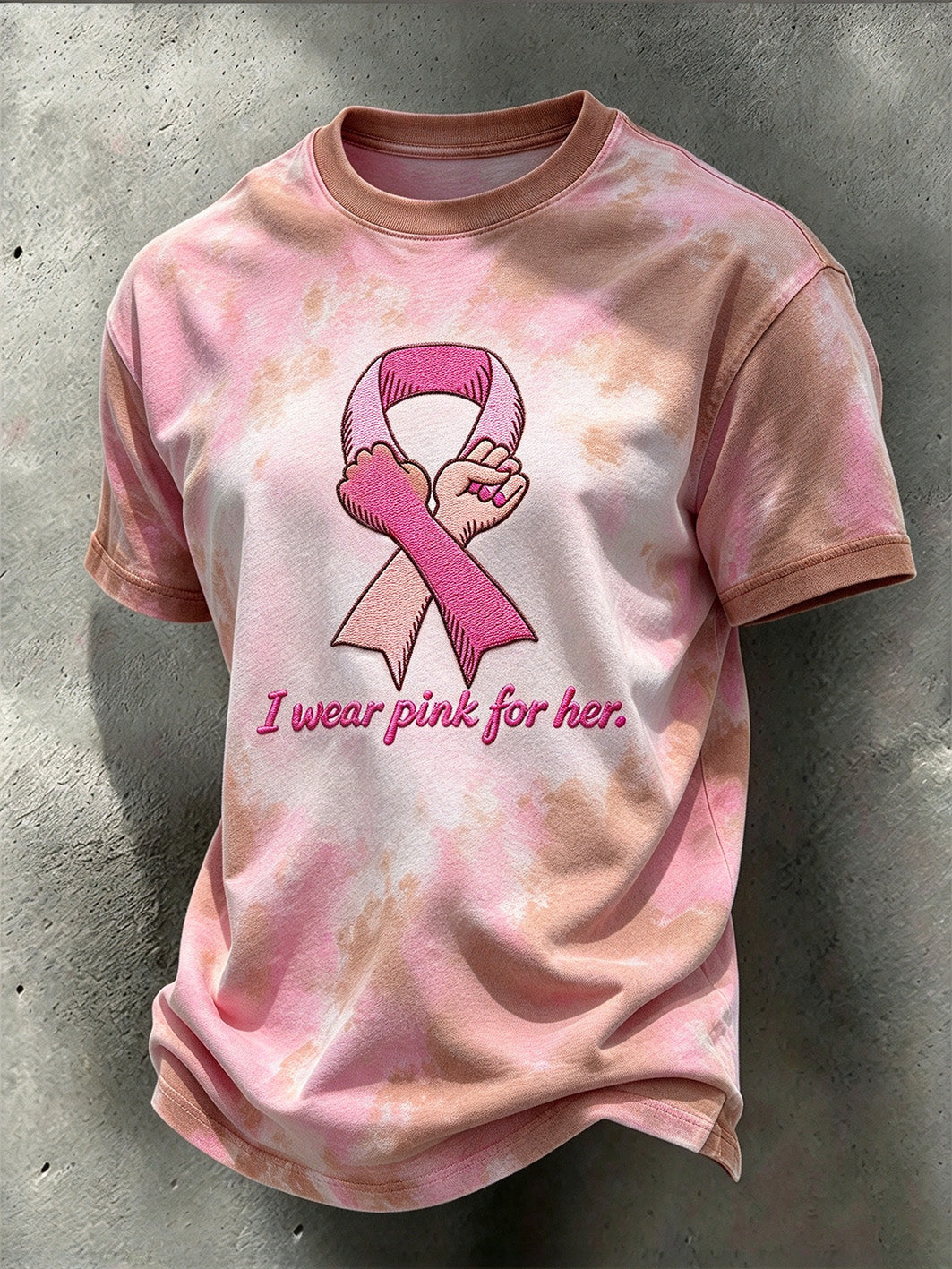 Herre-T-shirt med mønster: Jeg bærer pink for hende, afslappet stil, korte ærmer